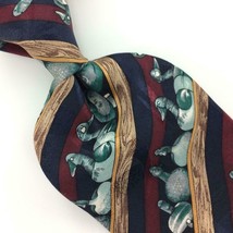 VINTAGE Bob Simarpaka Ducks MAROON Gray STRIPED Silk Necktie IN13-155 No... - £12.63 GBP