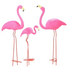 Ohuhu Family Flamingo Yard Ornaments, Set of 3 (32", 31", 19") Bright Pink Flami - £43.25 GBP