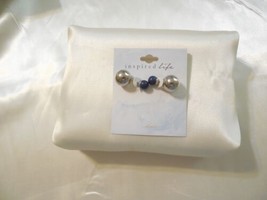Inspired Life 1/2" Silver Tone Ball & Blue Stone Front & Back Earrings Y559 - $7.59
