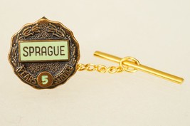 Vintage 5 Year Service Jewelry Employee Pin Tie Tack SPRAGUE Green Enamel - £15.76 GBP