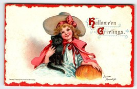 Halloween Postcard Black Cat Girl Pumpkin Series 121 Frances Brundage Germany - £34.77 GBP