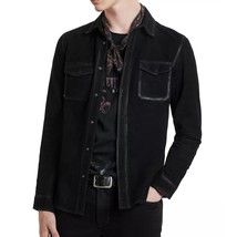 John Varvatos Collection Men&#39;s Izzy Suede Shirt Jacket 2 Pocket Snap Front Black - £234.20 GBP
