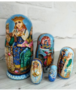 Matryoshka &quot;Three girls&quot; Pushkin&#39;s Tale Tsar Saltan Wooden Nesting Doll - £144.70 GBP