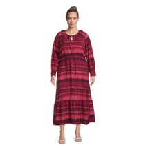 Terra &amp; Sky Red &amp; Pink Stripe Tiered Long Sleeve Peasant Maxi Dress Plus Size 4X - £15.97 GBP