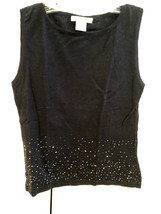 FREE PEOPLE Black S/L Top with Beads Along Bottom Sz Large EUC - £51.27 GBP