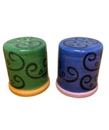 P&amp;P Italy  Green and Blue Swirl Salt and Pepper Shakers with Plugs  - $13.59