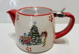 Temptations Seasonal Ceramic Holiday Christmas Teapot w/ Strainer  Singl... - £25.66 GBP