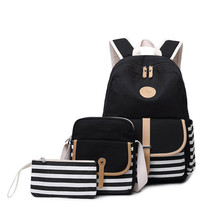 3pcs/set Canvas Women Backpack Bookbag Laptop Bagpack Travel School Bag for Girl - $31.39