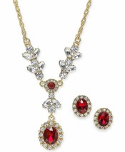 Color Oro Cristallo e Pietra Lazo 17 &quot; + 2 &quot; Collana &amp; Orecchini a Lobo Set - $279.10 MXN