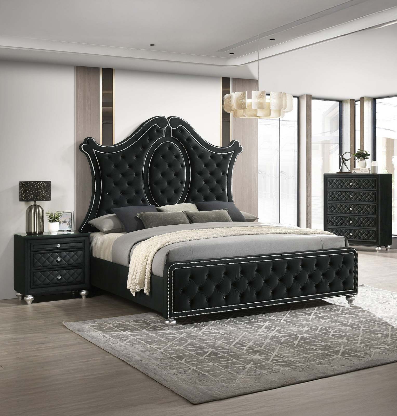 Black Traditional Glam 5-Drawer Chest, Velvet & Crystal Knobs Item image 4