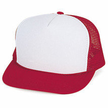 12 White/Red Trucker Hat 5 Panel Summer Adjustable Mesh Back Hat 1dz SPC  - £86.96 GBP