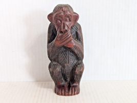 Hand Carved Wooden Speak No Evil Monkey Chimp Chimpanzee Figurine 6&quot; - £7.49 GBP