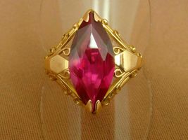 Antique 4.00Ct 14k Yellow Gold Over Marquise Cut Ruby Promise &amp; Engagement Ring - £80.66 GBP