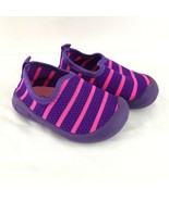 Toddler Girls Slip On Mesh Sneakers Fabric Striped Pink Purple US Size 5 - £7.78 GBP