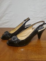 Cole Haan Air Black Patent Leather Sling Back Peep Toe Heel Pumps Sz 8 B - $36.42