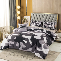 6 Pcs Grey Camo Comforter Bedding Set Queen Size, Camouflage Design Lodge Cabin  - £61.29 GBP