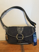 VTG Chaps Ralph Lauren Millbrook Black Faux Leather Canvas Shoulder Bag ... - $21.23