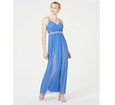 BCX Junior Womens 9 Periwinkle Blue Sleeveless Pleated Glitter Mesh Gown NWT - £27.23 GBP