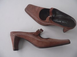 VIA SPIGA 6M mules slides heels shoes nubuck suede brown buckles leather... - $59.99