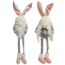 Cute Mr. &amp; Mrs. Striped Bunny Gnome w/Dangle Legs Shelf Decor Spring Decor - £14.69 GBP