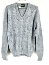 Vintage 70s Panache USA Wool Acrylic Blue Gray V-Neck Sweater M NWT - $89.05