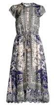 Johnny Was Lucy Drawstring Lined Silk Dress Sz-L Multicolor Print - £188.05 GBP