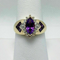 3Ct Marquise Cut Amethyst Engagement Band Ring 14K Yellow Gold Plated - £95.91 GBP