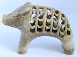 Hand Carved Openwork Soapstone Boar Pig in a Pig Figurine - £10.95 GBP