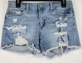Just USA Shorts Womens Medium Blue Denim Frayed Ripped Distressed with P... - £24.80 GBP
