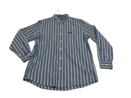 Chaps Mens L Button Down Shirt Blue Striped Easy Care Long Sleeve Dress Shirt - £18.15 GBP