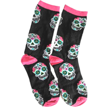 Funky Retro Novelty SUGAR SKULL Day Dead Women CREW SOCKS Gothic Punk-BL... - $107.76 MXN