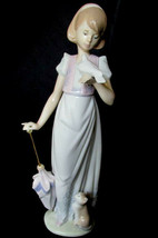New Lladro Summer Stroll #7611 Girl W/ Umbrella Dove Bird Cat Figurine 9.5&quot; Tall - £79.55 GBP
