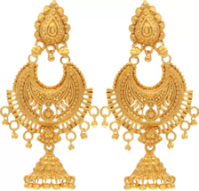 22K Gold Plated Wedding Indian Bollywood Traditional Jhumka Earrings Jewelry Set - £13.36 GBP