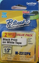 Brother P-Touch M-2312PK Standard Non-Laminated Tape, Black on White, 2 Pack - £14.28 GBP