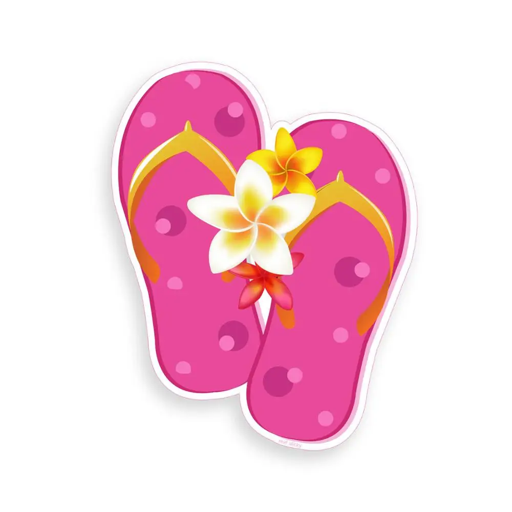 White Flower Pink Shoes Flip Flop Sticker Laptop Ocean Beach Cooler Window Bumpe - £30.20 GBP