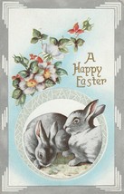 Vintage Postcard Easter Two Gray Bunny Rabbits Embossed Early 1900s - £7.92 GBP
