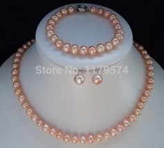 New Girl Beautiful! 8-9mm Pink Akoya Pearl Necklace Bracelet Earring 1 Sets AAA  - £16.90 GBP