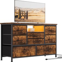 8-Dresser Tv Stand With Power Outlet And Led Light For 55-Inch Tv; Long ... - £91.58 GBP