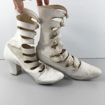 Antique Victorian Boots Ladies High-Top Side Button Up 8 Straps Heeled Shoes VTG - £148.78 GBP