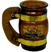 Vtg Grand Canyon Souvenir Mini Brown Glass Barrel Mug Wood Handle 2.5" MISPRINT image 2
