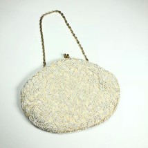Vintage Richere Bag By Walborg Made in Hong Kong White Creme Beaded Chain Clutch - £25.73 GBP