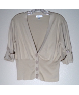 DressBarn Sweater Women’s Large L Button Down V Neck Short Sleeve Beige ... - $10.84