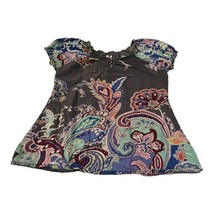 Paisley Floral Healing Hands Scrub Top Womens Size XS Scoop Neck Ruffled... - £16.82 GBP