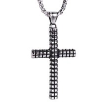 Silver Vintage Cross Pendant Necklace Men&#39;s Christian Catholic Jewelry Chain 24&quot; - £13.40 GBP