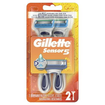Gillette Sensor5 Men&#39;s Disposable Razors, 2 Count, Silver, Blue 1 Pack - £8.79 GBP