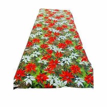 Vintage Tablecloth Red and White Poinsettia Brown Pine Cones 74&quot; x 52&quot; GUC - $17.82