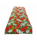 Vintage Tablecloth Red and White Poinsettia Brown Pine Cones 74&quot; x 52&quot; GUC - £13.32 GBP