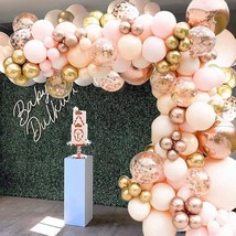 156Pcs Pink Rose Gold Balloon Garland Arch Kit Pink Rose Gold Confetti C... - £18.87 GBP