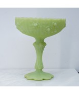 Fenton Green Custard Glass Uranium Glass Satin Pedestal Candy Dish Cente... - $71.10 CAD