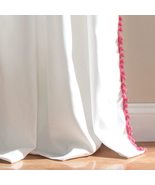 Plain White Cotton Curtain, Pom Pom Tassels, Boho Window Treatment Set, ... - £22.36 GBP+